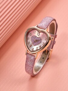 腕時計 レディース クォーツ 女性用クオーツ腕時計 可愛い レザーベルト スパークリー ラブ文字盤