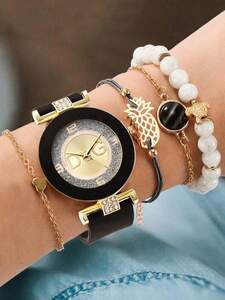 腕時計 レディース セット 5 個のファッションシャイニングブロークンダイヤモンドブリリアントレディースクォーツ時計ブレスレットセ