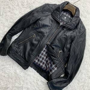 極美品! ブラックレーベルクレストブリッジ BLACK LABEL CRESTBRIDGE シングルライダースジャケット キルティングライナー 黒 ラムレザー M