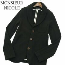 MONSIEUR NICOLE ムッシュ ニコル 秋冬 ウール★ ショールカラー ニット カーディガン Sz.46　メンズ 黒　A3T14084_B#N_画像1