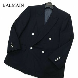 BALMAIN PARIS バルマン 秋冬 総裏 カシミヤ混★ ダブル テーラード ジャケット ブレザー Sz.L位　メンズ 紺ブレ 日本製　A3T13763_B#N