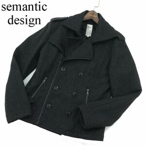 semantic designse man tik design autumn winter melt n wool * cotton inside Zip pea coat Sz.L men's gray A3T14111_B#N