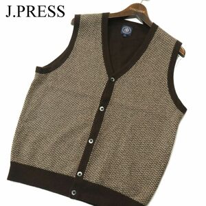 J.PRESS ジェイプレス 秋冬 カシミヤ混★ ウール ヘリンボーン ニット ベスト カーディガン Sz.L　メンズ　A3T14013_B#K