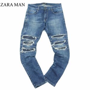 ZARA MAN ザラ マン クラッシュ加工★ ストレッチ スキニー バイカー デニム パンツ ジーンズ Sz.31　メンズ　A3B05540_B#R