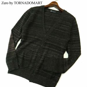 Zero by TORNADOMART トルネードマート ウール混★ ジャガード ボーダー カーディガン Sz.M　メンズ グレー 日本製　A3T14292_B#K