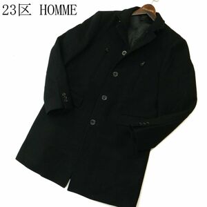 23区 HOMME オム 秋冬 メルトン ウール★ ジップポケット シングル コート Sz.46　メンズ 黒　A3T14281_B#N