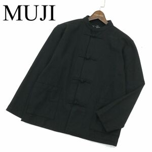 21AW★ MUJI 無印良品 秋冬 長袖 フランネル カンフー チャイナ シャツ Sz.S-M　メンズ 黒　A3T14110_B#B