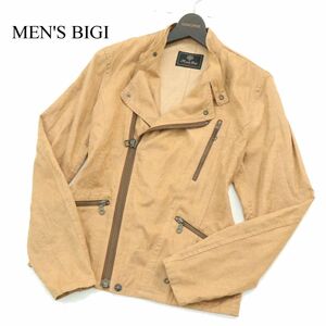 MEN'S BIGI メンズビギ 秋冬 フェイク スウェード★ ダブル ライダース ジャケット ブルゾン Sz.2　メンズ ベージュ 日本製　A3T14204_B#N