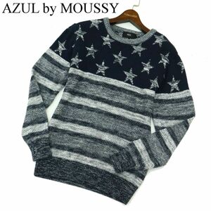 AZUL by MOUSSY アズール マウジー STAR BORDER C/N KNIT★ スター ボーダー クルーネック ニット セーター Sz.M　メンズ　A3T14424_C#K