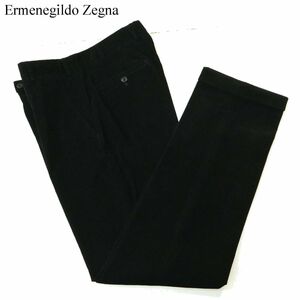 イタリア製★ Ermenegildo Zegna エルメネジルド ゼニア 秋冬 細畝 コーデュロイ スラックス パンツ Sz.50　メンズ 黒 　A3B05566_C#Q