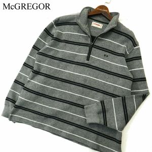 McGREGOR マクレガー 通年 ロゴ刺繍★ ボーダー ハーフジップ トレーナー ポロシャツ Sz.L　メンズ グレー　A3T14470_C#C