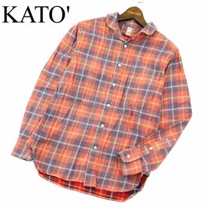 KATO` カトー 秋冬 長袖 ラウンドカラー★ チェック ネル シャツ Sz.M　メンズ　A3T14391_C#B