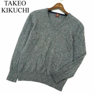 TAKEO KIKUCHI タケオキクチ 秋冬 高級 カシミヤ100％★ Vネック ニット セーター Sz.2　メンズ グレー　A3T14417_C#K