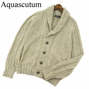 Aquascutum アクアスキュータム 秋冬 ウール100％★ ショールカラー ケーブル ニット カーディガン Sz.L　メンズ 日本製　A3T14416_C#N