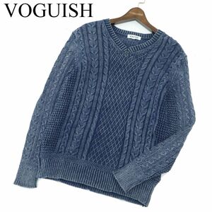 VOGUISH ヴォーギッシュ ルパート ウォッシュ加工 ケーブル編み Vネック インディゴ コットン ニット セーター Sz.M　メンズ　A3T14641_C#L