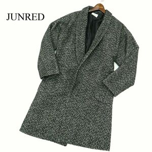 美品★ JUNRED JUNMEN ジュンメン ウール混 ショールカラー ツイード ロング ガウン コート 羽織り Sz.M　メンズ　A3T14464_C#N