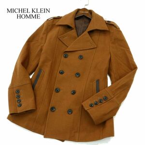 美品★ MICHEL KLEIN HOMME ミッシェルクラン オム 秋冬 ウール★ ミリタリー デザイン Pコート Sz.51　メンズ　A3T14458_C#N