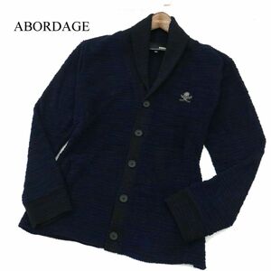 美品★ ABORDAGE アボルダージュ ヒロムタカハラ スカル★ ショールカラー スラブ ニット カーディガン Sz.48　メンズ　A3T14454_C#N