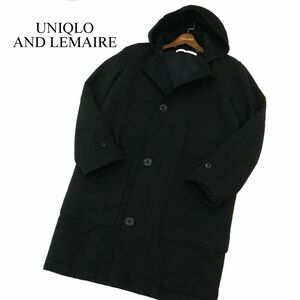 UNIQLO AND LEMAIRE ユニクロ ルメール 秋冬 メルトン ウール★ フーデット シングル コート Sz.M　メンズ 黒　A3T14453_C#N