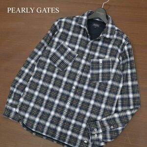 PEARLY GATES パーリーゲイツ 秋冬 斜めポケット★ 長袖 チェック ネル シャツ Sz.4　メンズ 日本製 ゴルフ　A3T14588_C#B