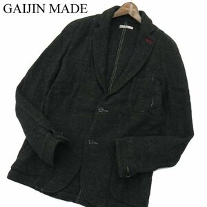 美品★ GAIJIN MADE ガイジンメイド ハリラン 秋冬 ウール★ 2B アンコン テーラード ジャケット Sz.L　メンズ 灰 日本製　A3T14269_B#N