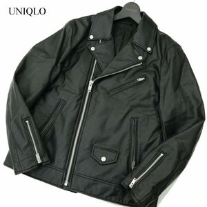 UNIQLO ユニクロ 秋冬 中綿★ ネオ レザー ダブル ライダース ジャケット Sz.L　メンズ 黒　A3T14547_C#N