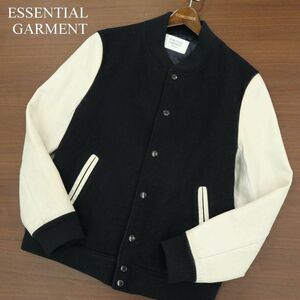 ESSENTIAL GARMENT メンズビギ 牛革★ リアル カウ レザー&メルトン ウール スタジャン ジャケット Sz.4　メンズ ネイビー　A3T14667_C#N