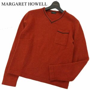 MARGARET HOWELL マーガレットハウエル 秋冬 ウール100％★ ポケット Vネック ニット セーター Sz.M　メンズ 日本製　A3T13146_B#K