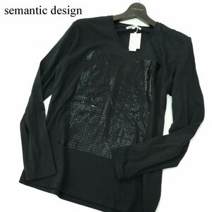 【新品 未使用】 semantic design セマンティック デザイン 通年 長袖 プリント カットソー ロンTシャツ Sz.L　メンズ 黒　A3T14969_C#F