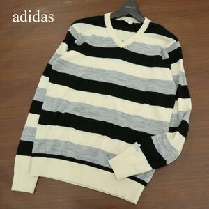 adidas GOLF アディダス ゴルフ 秋冬 ウール100%★ ボーダー Vネック ニット セーター Sz.M　メンズ　A3T14948_C#K