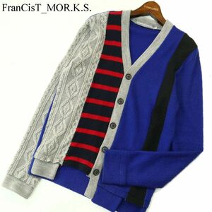 FranCisT_MOR.K.S. フランシストモークス ウール混★ クレイジー切替 ニット Vネック カーディガン Sz.2　メンズ 日本製　A3T14965_C#K