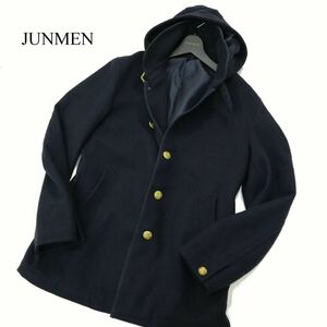 JUNMEN ジュンメン 秋冬 ウール混★ フード着脱可 シングル ジャケット コート Sz.L1　メンズ ネイビー　A3T14858_C#N