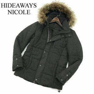 HIDEAWAYS NICOLE ハイダウェイ ニコル リアル シープ ファー★ ウール混 中綿 ジャケット コート Sz.46　メンズ グレー　A3T15036_C#N