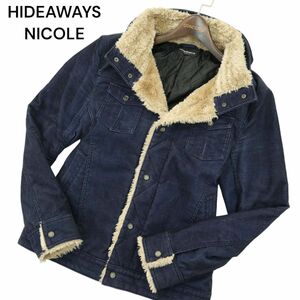 HIDEAWAYS NICOLE ハイダウェイ ニコル 秋冬 ボア使い★ コーデュロイ 中綿 ジャケット Sz.48　メンズ ネイビー　A3T15069_C#N