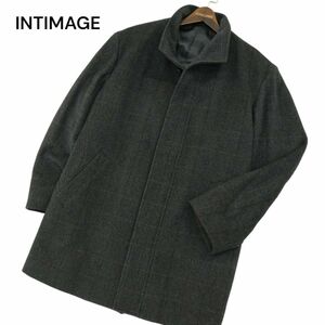 INTIMAGE インティメージ 秋冬 アンゴラ100%★ ツイード チェック 比翼仕立て コート Sz.B2L　メンズ グレー 大きいサイズ　A3T15086_C#N