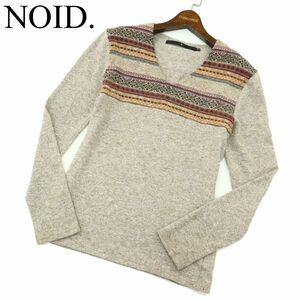 NOID. ノーアイディー 秋冬 ジャガード★ Vネック ニット セーター Sz.2　メンズ 日本製　A3T14432_C#K