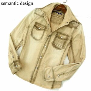 semantic design セマンティック デザイン 通年 スカル刺繍★ USED加工 長袖 ウエスタン デニム シャツ Sz.S　メンズ　A3T15019_C#C