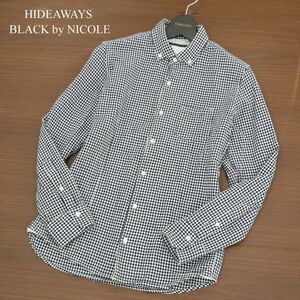 美品★ HIDEAWAYS BLACK by NICOLE ハイダウェイ ニコル 通年 長袖 ボタンダウン 千鳥チェック シャツ Sz.48　メンズ　A3T15221_C#C