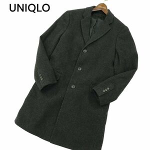 UNIQLO ユニクロ 秋冬 グレンチェック★ ウール カシミヤ チェスター コート Sz.S　メンズ グレー　A3T15335_C#N