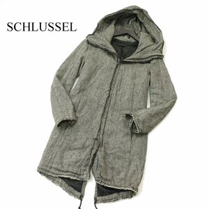 SCHLUSSEL シュリセル ウール混★ リネン ツイード カットオフ モッズコート Sz.2　メンズ　A3T15331_C#N