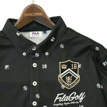 FILA GOLF フィラ ゴルフ 通年 ロゴ 総柄★ 長袖 ストレッチ ボタンダウン ポロシャツ Sz.LL　メンズ 黒 大きいサイズ　A3T15374_C#C_画像2