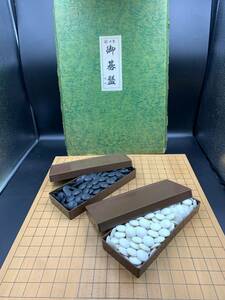 御碁盤 卓上 囲碁盤 碁石付 木製 折りたたみ 約45.5×42.5cm テーブルゲーム ボードゲーム 箱痛み汚れあり 中古品 現状品 B3001-1