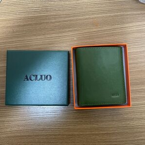 【ACLUO】薄型 二つ折り財布 日本製 グリーン 