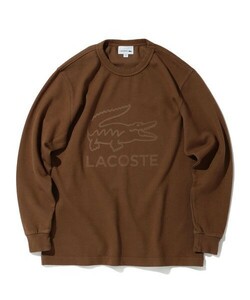 新品 茶 5 L 日本製 ビームス BEAMS LACOSTE ビッグワニプリント ガーメントダイ クルー スウェット ラコステ トレーナー スエット 別注 11