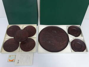 未使用 長期保管品 日光彫 2箱まとめ 菓子皿 茶托 丸盆 伝統工芸 木製