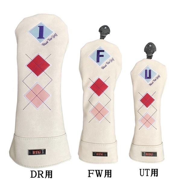▲【3PA-オフホワイト・ブルー】ブルーティーゴルフ【アーガイル - クラシックモデル】3本セット(A)ヘッドカバー CHC-03 送料無料