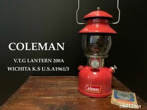 ビンテージ/コールマン/Coleman★ランタン/Lantern/200A/1961年3月【希少！イエローボーダー】【PYREXグローブ★背面SUNSHINE！】☆美品☆