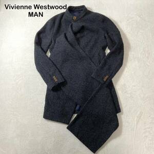 ☆美品☆ Vivienne Westwood MAN 裏地オーブ柄　ヘリンボーン　変形　ロングコート　メンズ