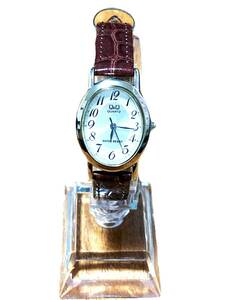 未使用品 電池切れ [シチズン Q&Q] 腕時計 アナログ 防水 革ベルト VZ89-304 レディース シルバー