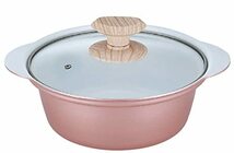 カクセー 食卓鍋 18cm 1~2人用 白 ピンク 焦げつきにくい セラミックコーティング ガラス蓋付き ガスコンロ IH対応 N_画像1